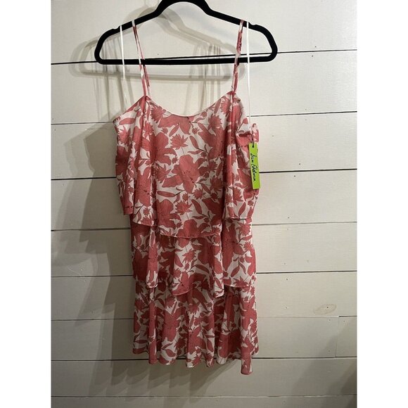 Sam Edelman Blush Pink Floral Tiered Spaghetti Strap Mini Dress Size L NWT - Picture 1 of 4